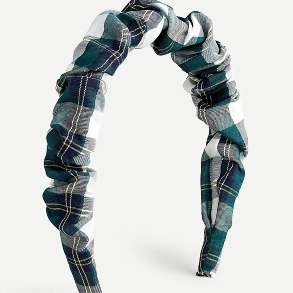J. Crew Plaid Scrunchie Headband Plaid Headband - Green Blue and White